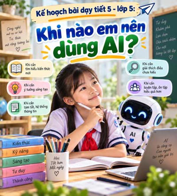 Kế hoạch bài dạy tiết 5 - lớp 5 soạn theo Khung AI 2422: Khi nào em nên dùng AI?