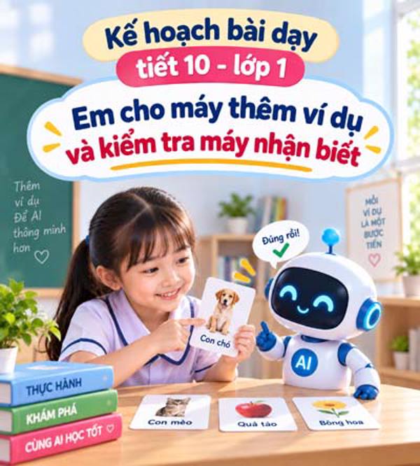 Kế hoạch bài dạy tiết 10 - lớp 1 soạn theo Khung AI 2422: Em cho máy thêm ví dụ và kiểm tra máy nhận biết.