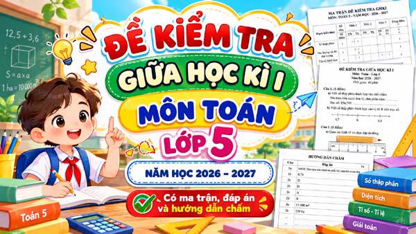 Đề kiểm tra giữa học kì I môn Toán lớp 5 năm học 2026–2027 – Có ma trận, đề thi và đáp án