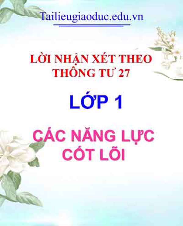 Lời nhận xét các năng lực cốt lõi lớp 1