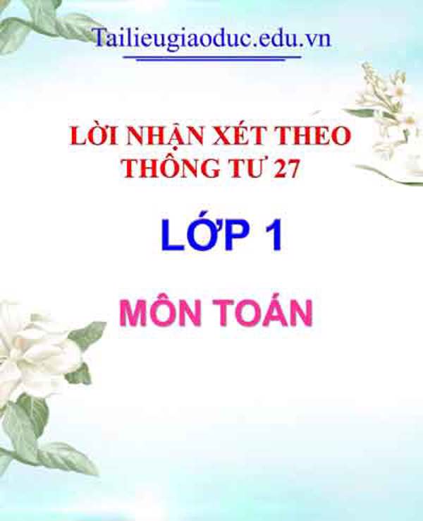 Lời nhận xét môn Toán lớp 1