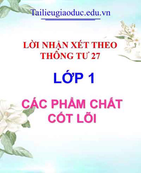 Lời nhận xét các phẩm chất cốt lõi lớp 1