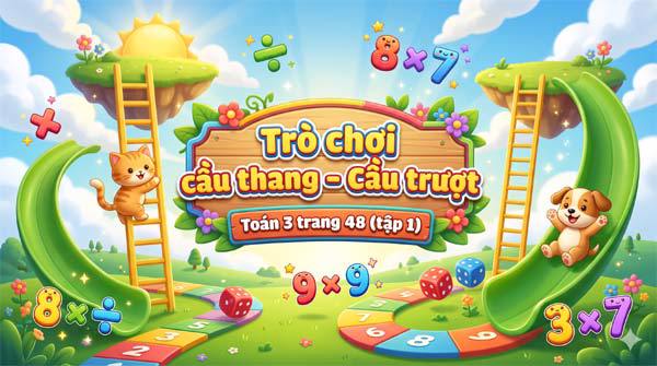 Trò chơi cầu thang - Cầu trượt. Toán 3 trang 48 (tập 1)