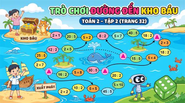 Trò chơi đường đến kho báu. Toán 2 trang 33 tập 2
